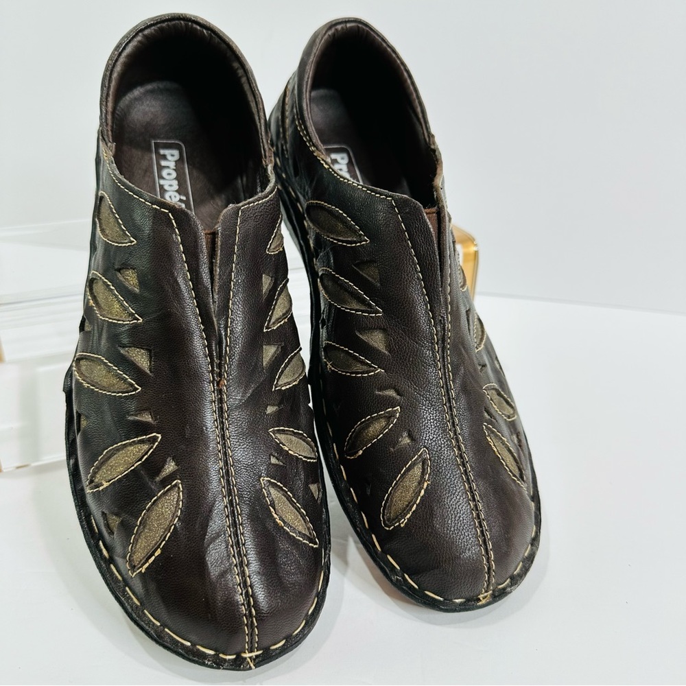 💚 PROPET BROWN LEATHER CAMEO SLIP ONS LIKE NEW WOMENS SIZE 9.5 COMFORTABLE - Picture 3 of 9